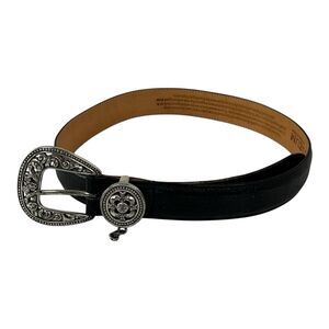 Brighton Black Museum Collection Ladies Leather Belt Silver Womens 43203 S